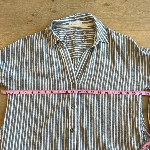 Women’s Striped Linen Blouse Top Cottagecore Coastal Beach Academia Art Teacher - Picture 7 of 10
